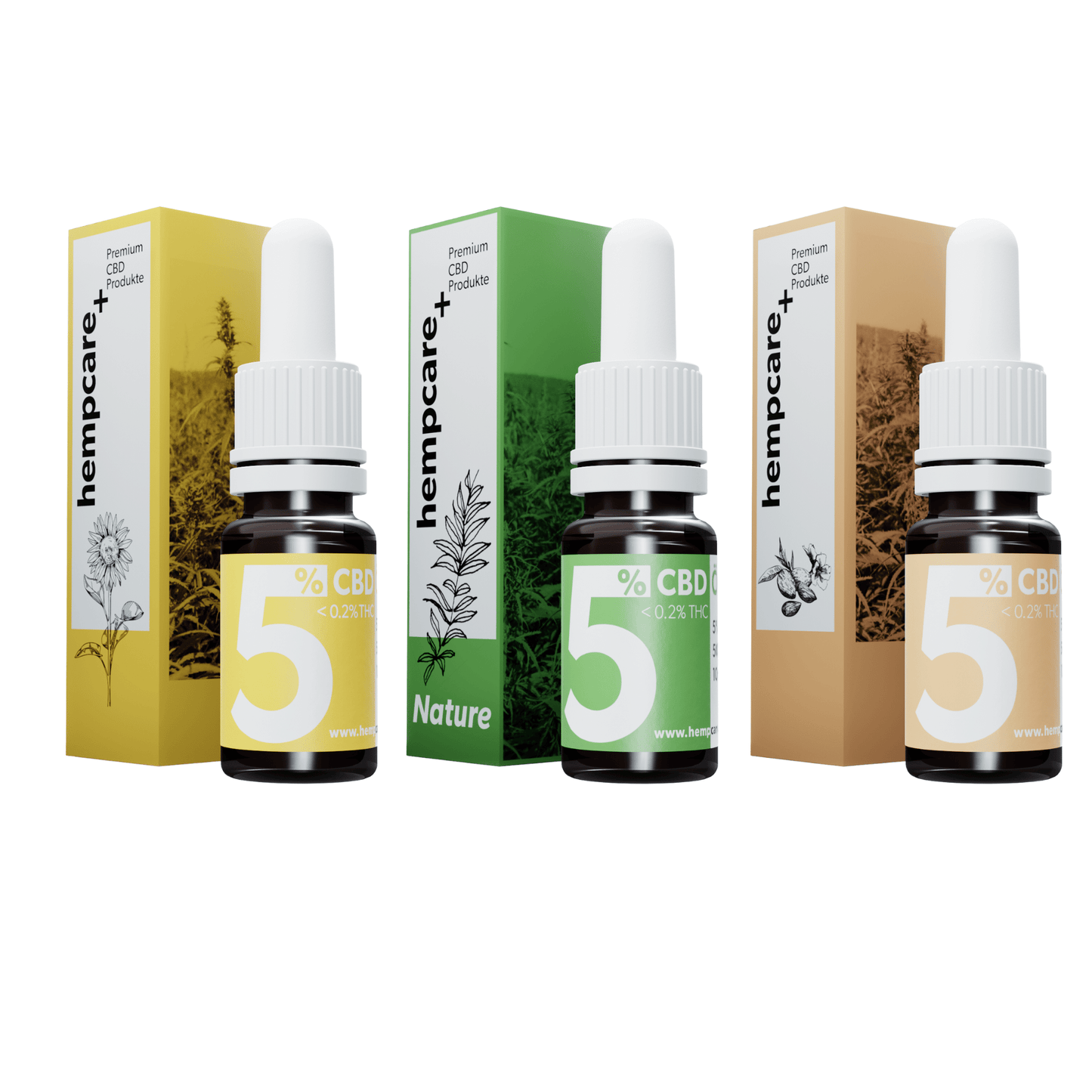 Hempcare Bio-Hanf Vollspektrum Hanfextrakt "Probierpaket" - Nature, Comfort und Almond